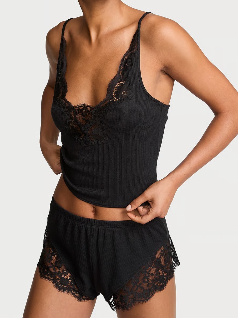 VICTORIA’S SECRET DREAM ANGELS Pointelle Rib Lace-Trim Cami & Short Set